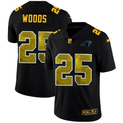 Carolina Carolina Panthers #25 Xavier Woods Men's Black Nike Golden Sequin Vapor Limited NFL Jersey